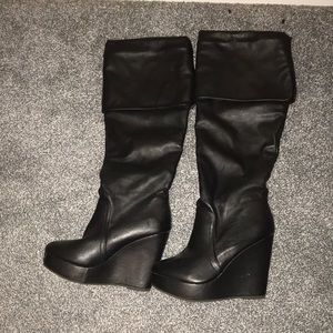 Thigh high wedges boots